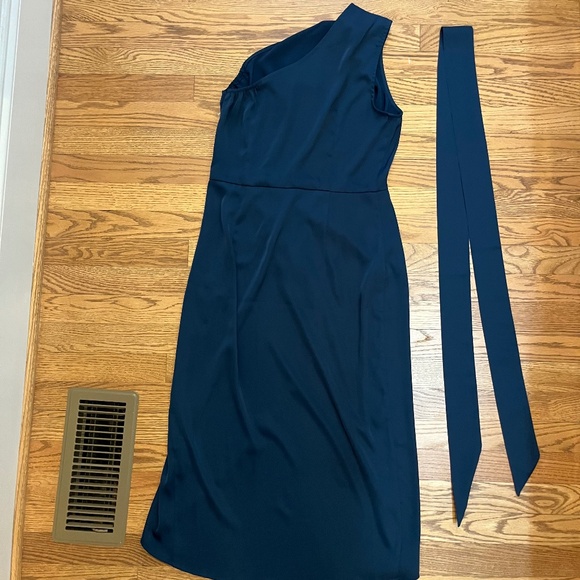 PRETTY GARDEN- one shoulder cocktail/party dress with sash, deep blue, - Picture 3 of 4